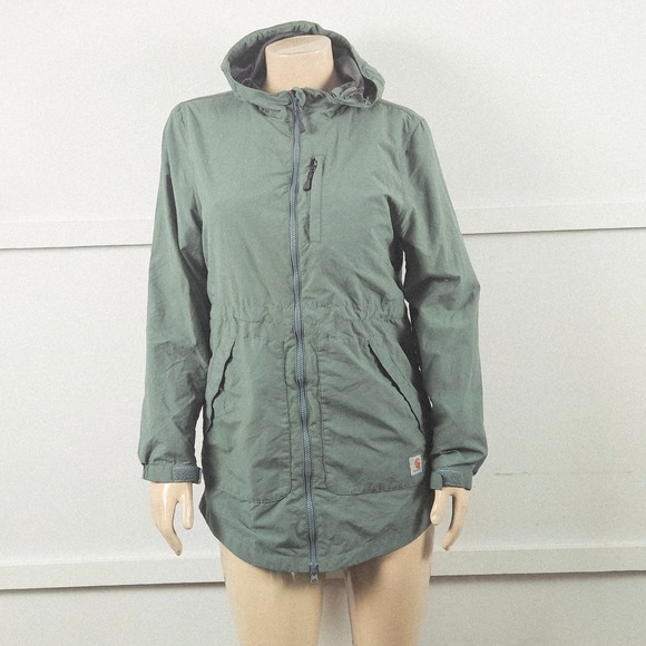 Carhartt Womens Rockfort Sage Green Hooded Zip Up Utility Jacket Small 4/6 - Picture 2 of 9